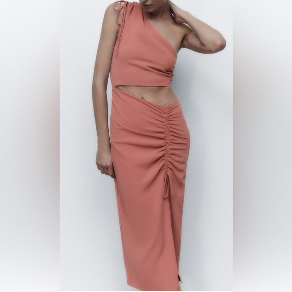 NWT Zara One-Shoulder Cutout Dress in Nude Pink bloggers Favorite! Sold out!